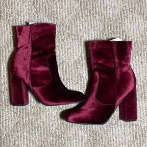 Burgundy Velvet Heeled Boots